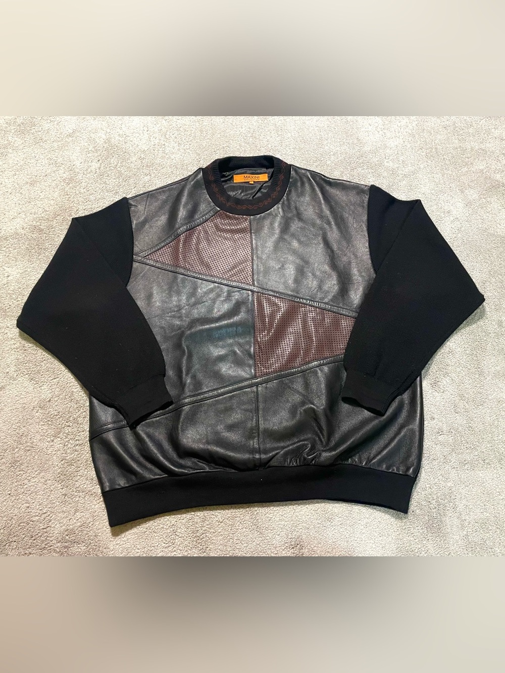 Vintage Maxini Collezione Leather Sweater Jacket Mens 2XLT Black 90s Hip Hop